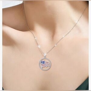 Alphm American 925 Sterling Silver American Flag Red White and Blue Pend…